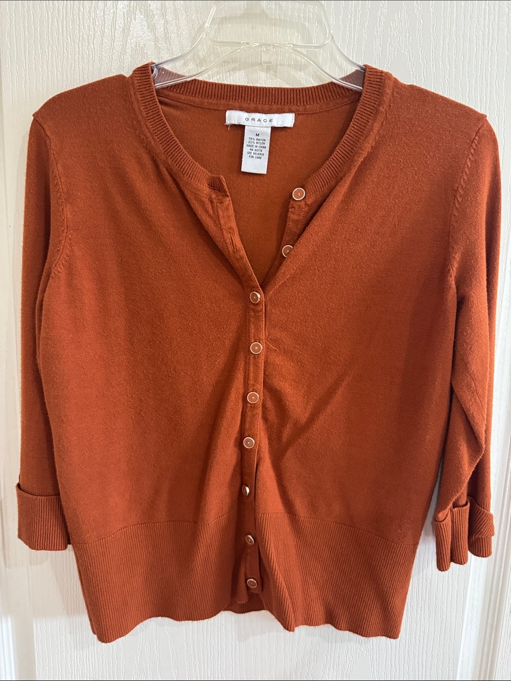 Grace Rust Orange Button-Front Cardigan
